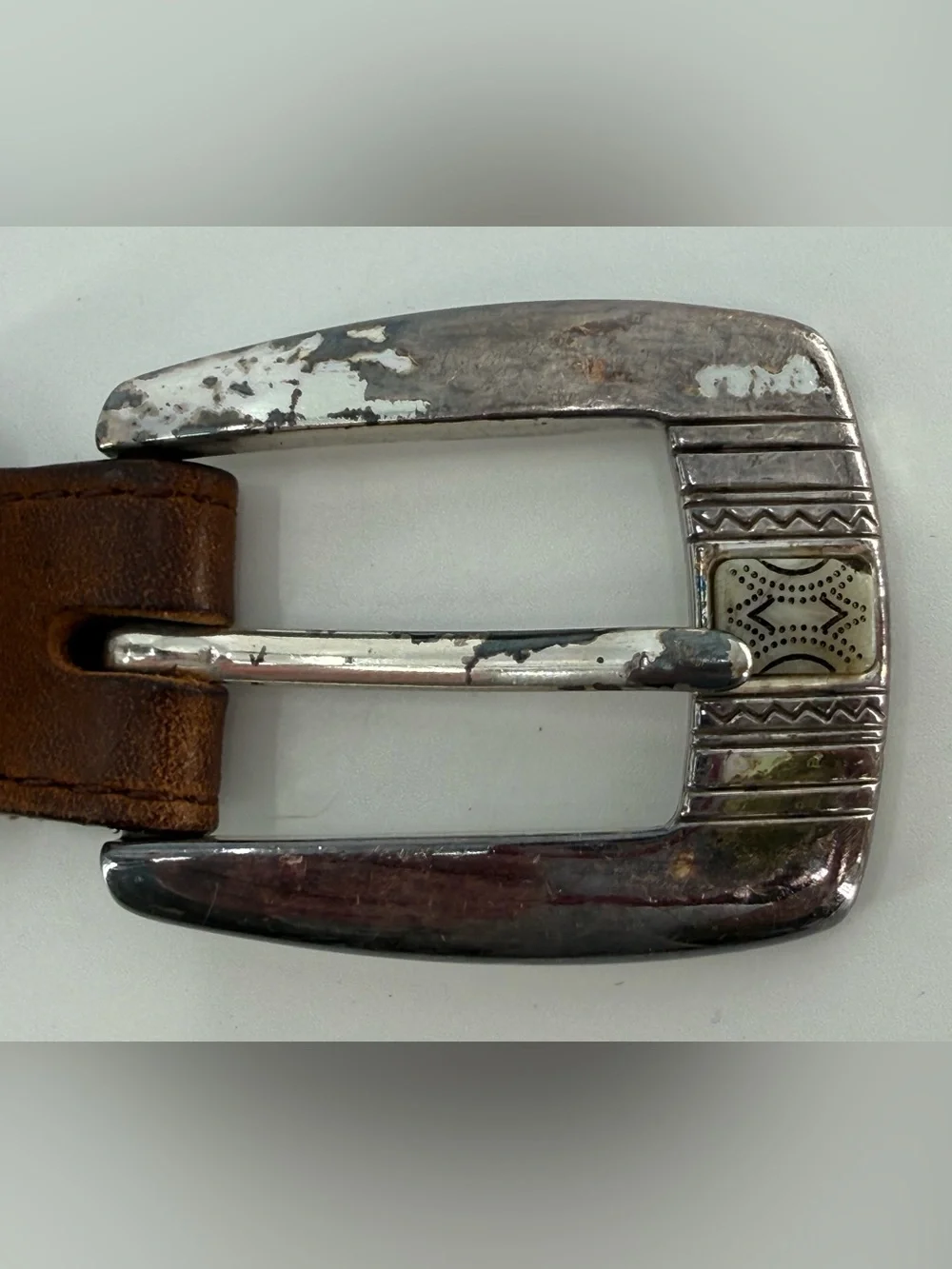 Vintage‎ Brighton Brown Leather Mother of Pearl Beaded Belt 38